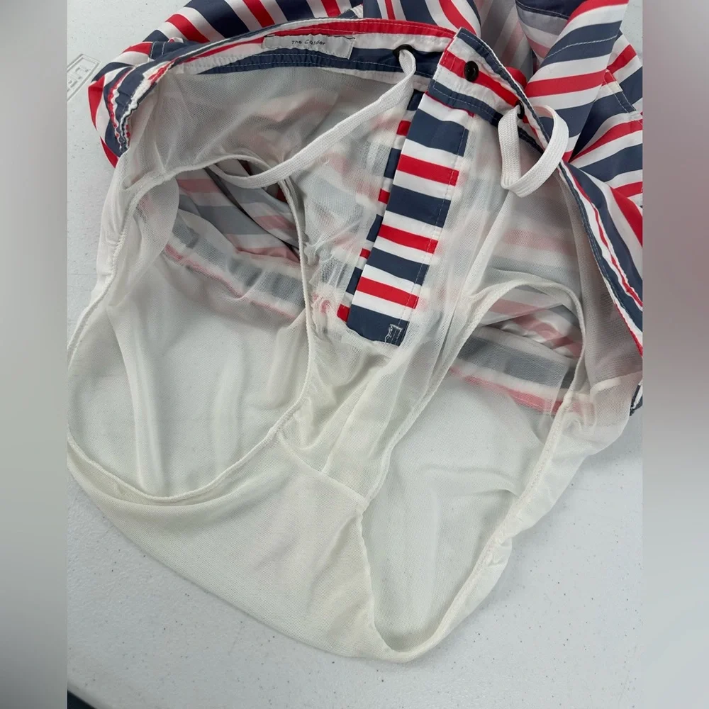 Onia Calder Stripe Swim Trunks Red White Blue Lined Drawstring Americana Lg
